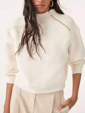 ba&sh Cream Asymmetrical Zip Pullover Sweater